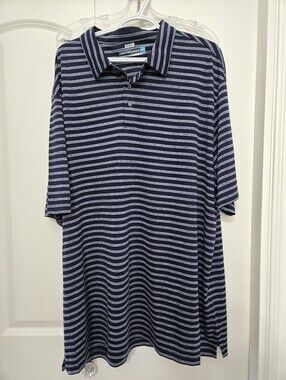Roundtree & Yorke Men's Performance Navy With Grey Stripes Polo Shirt